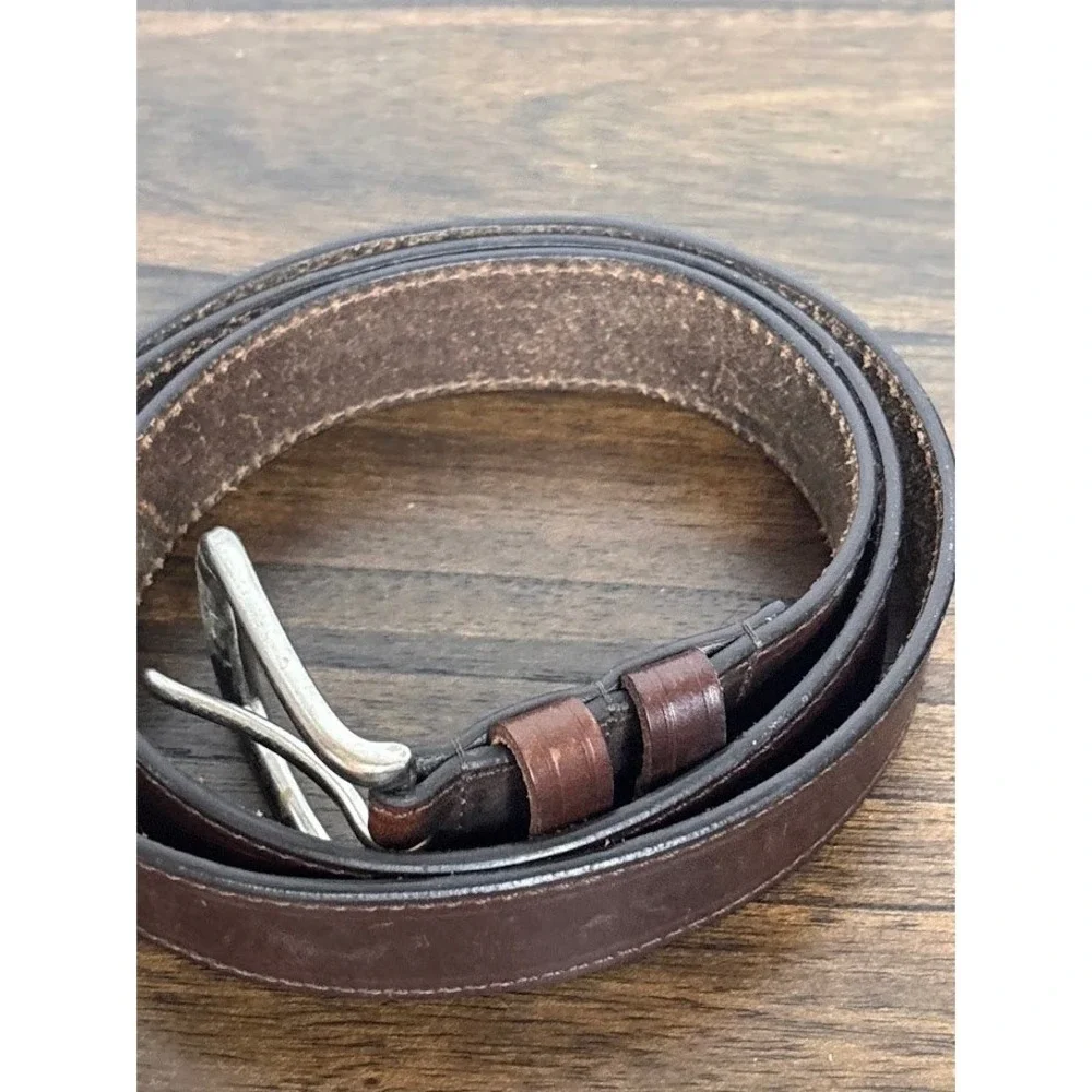 Mens Brown Top Grain Leather Belt Size 40 Stitched Western Casual Silver Buckle